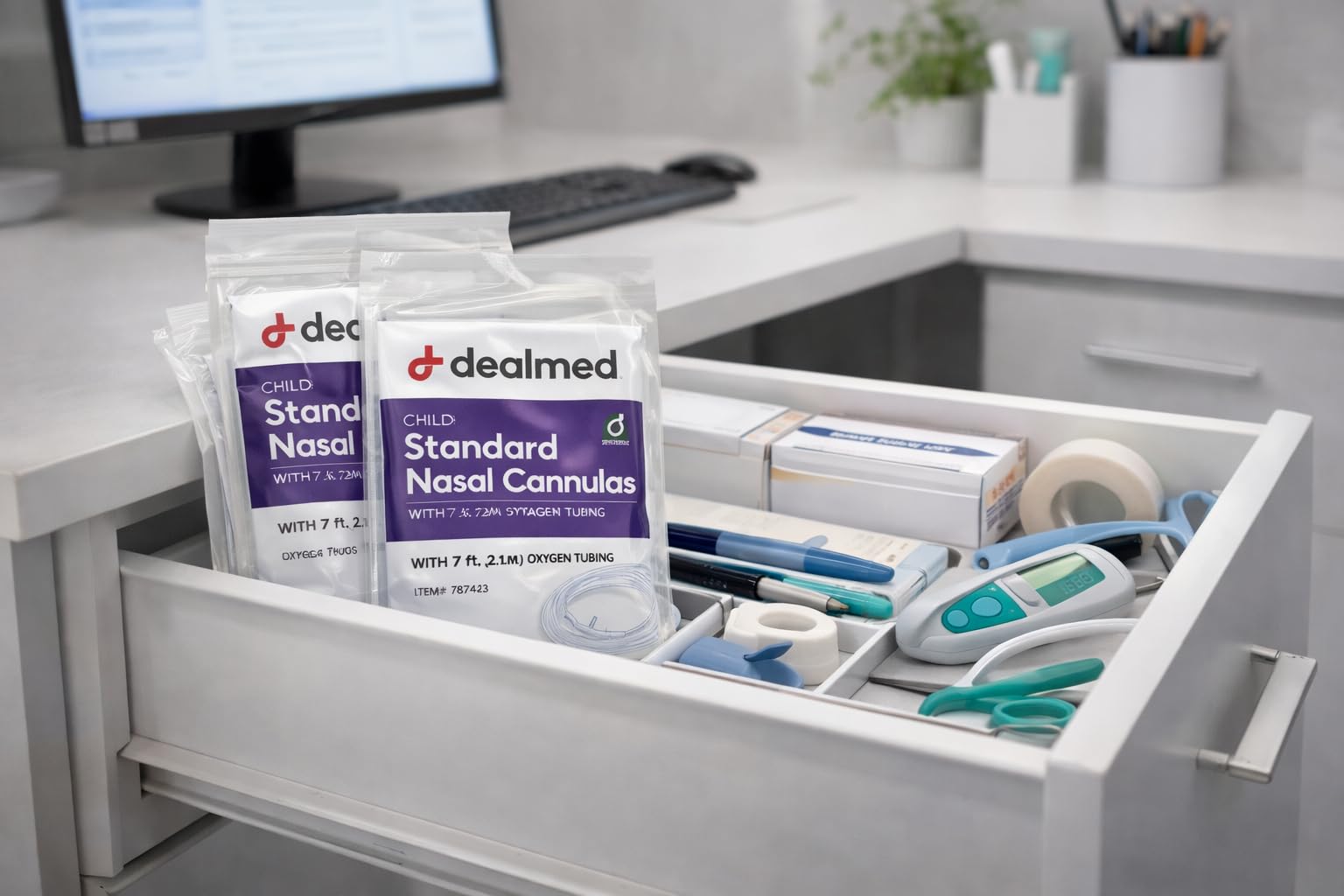 Dealmed case of 50 pediatric cannulas for clinics or households.