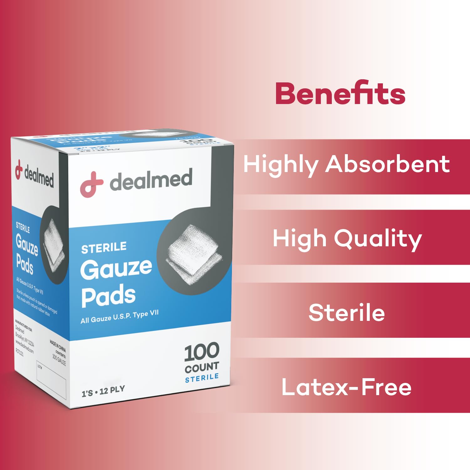 Dealmed 4x4 gauze pad provides coverage for larger dressing areas