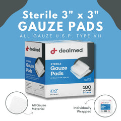 Dealmed sterile gauze pad with peel-down pouch for on-demand sterility.