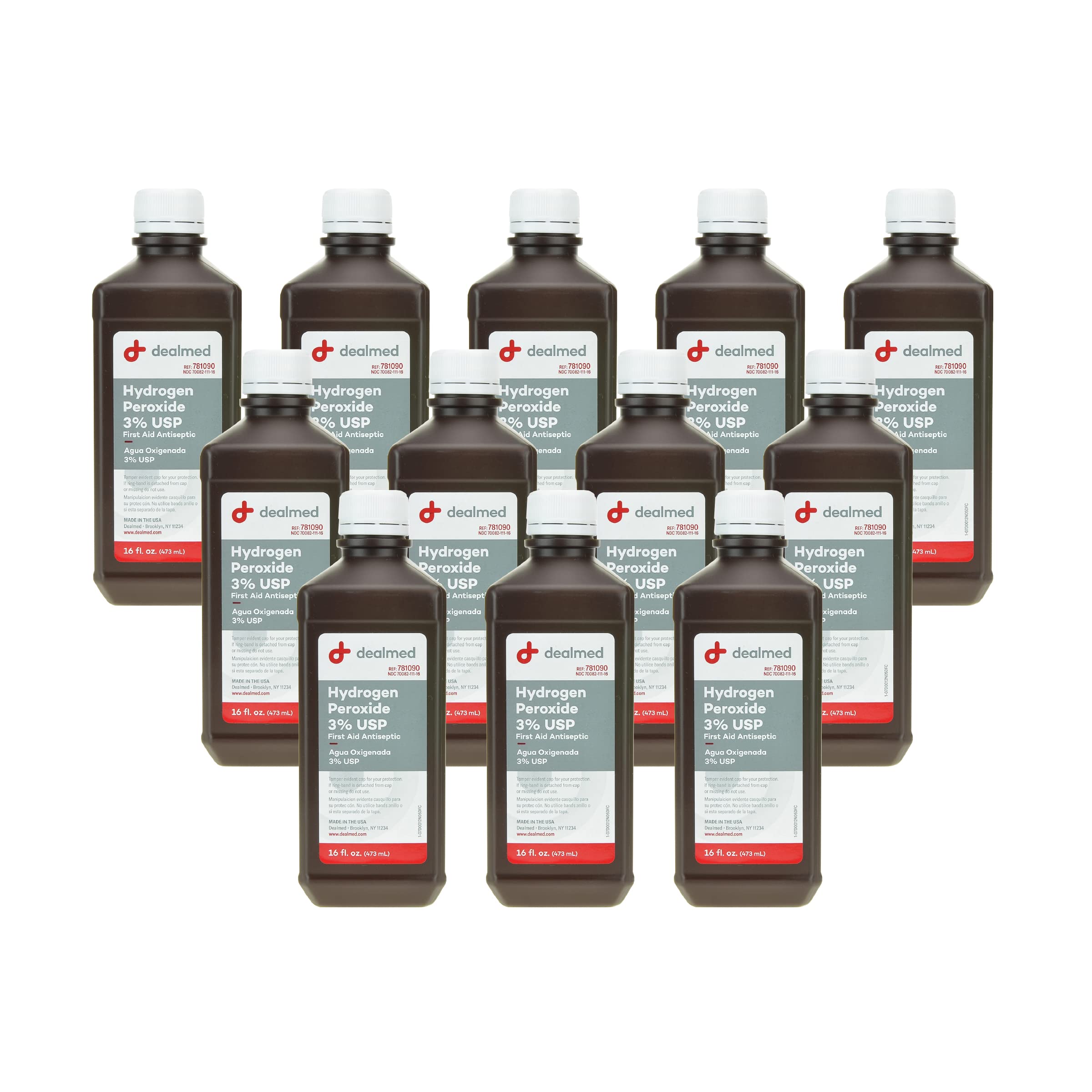 Dealmed 3% hydrogen peroxide bottle 16 oz for home and clinical wound cleaning