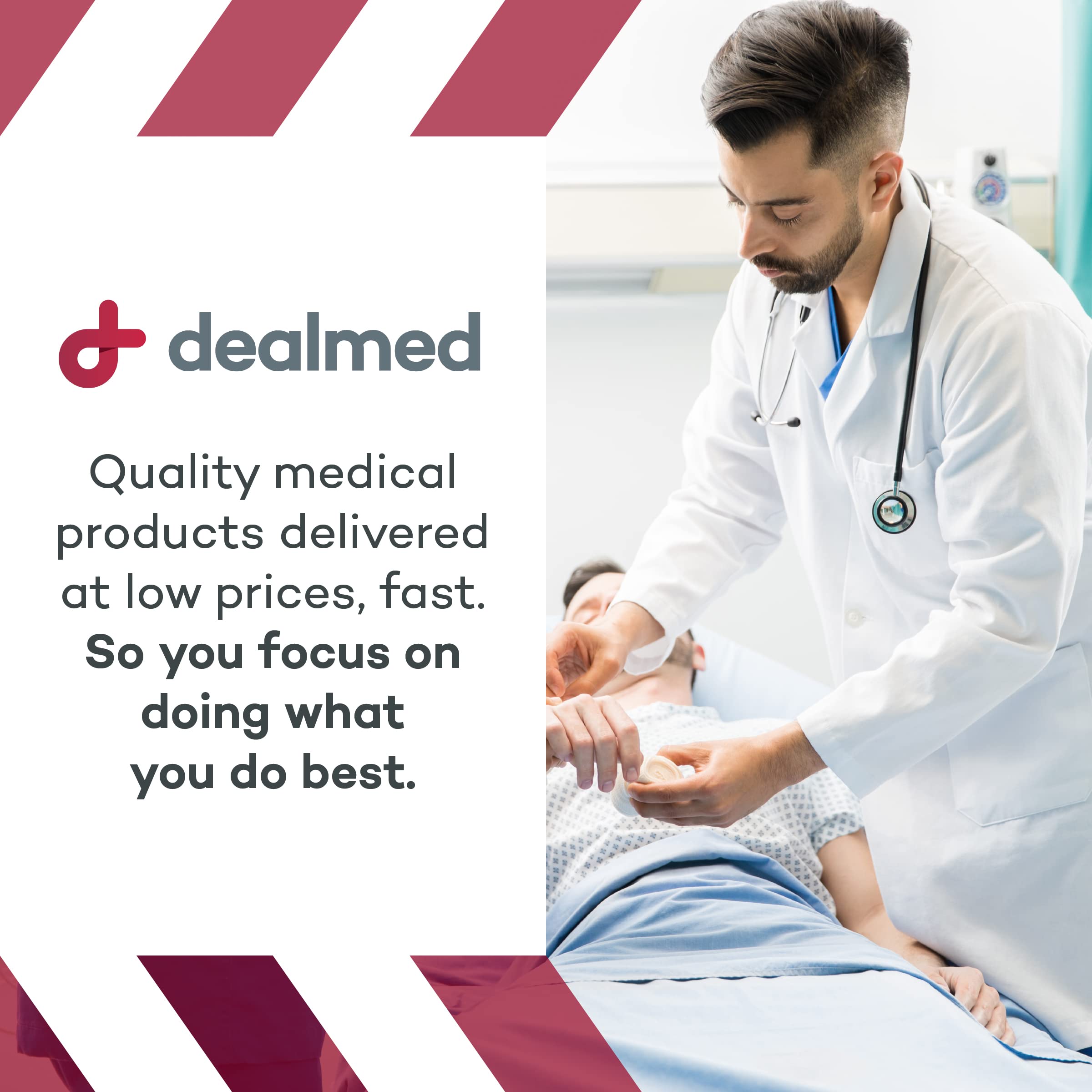 Dealmed 3% hydrogen peroxide bottle with antiseptic supplies in a care station