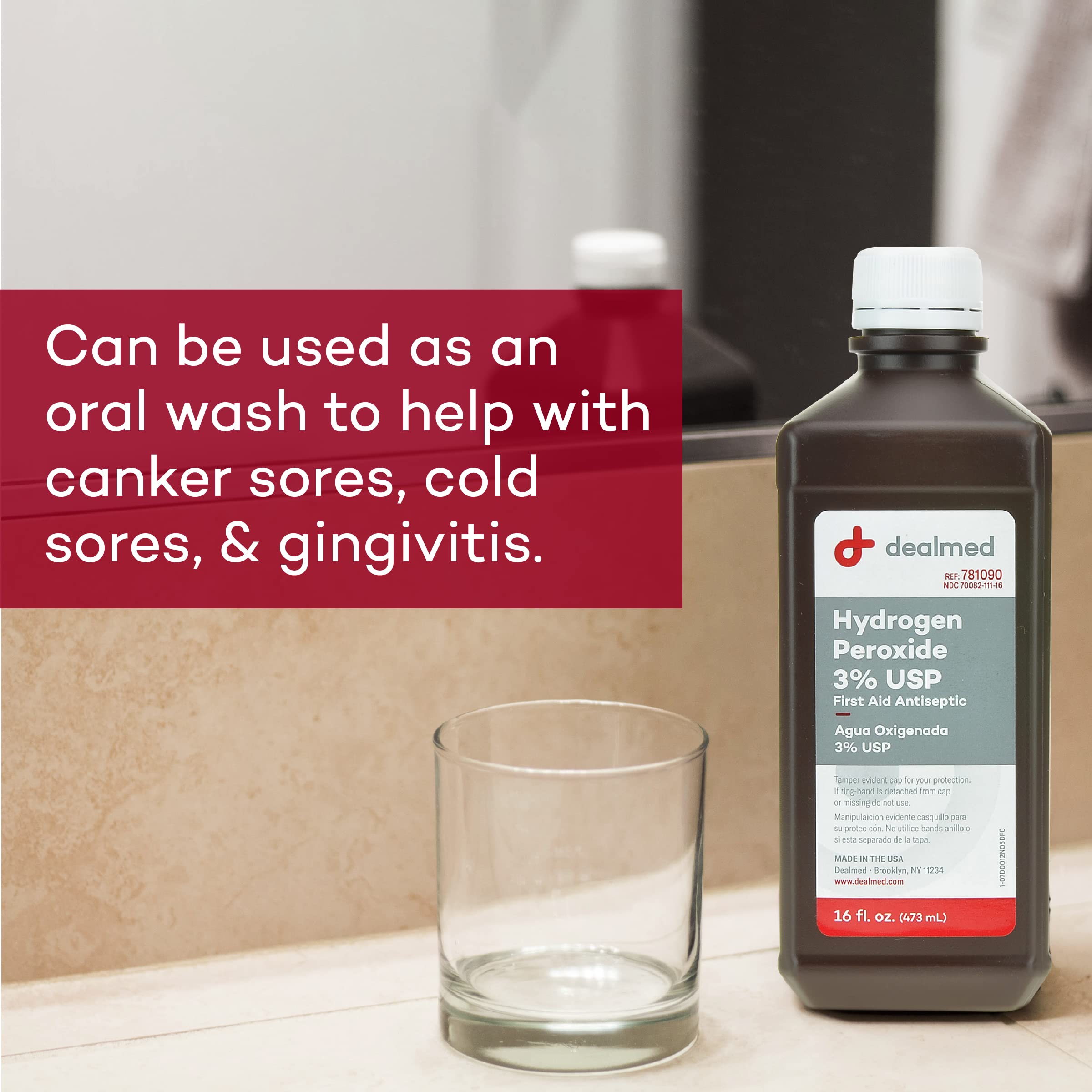 On-the-go travel bottle with screw-cap from Dealmed hydrogen peroxide 3%