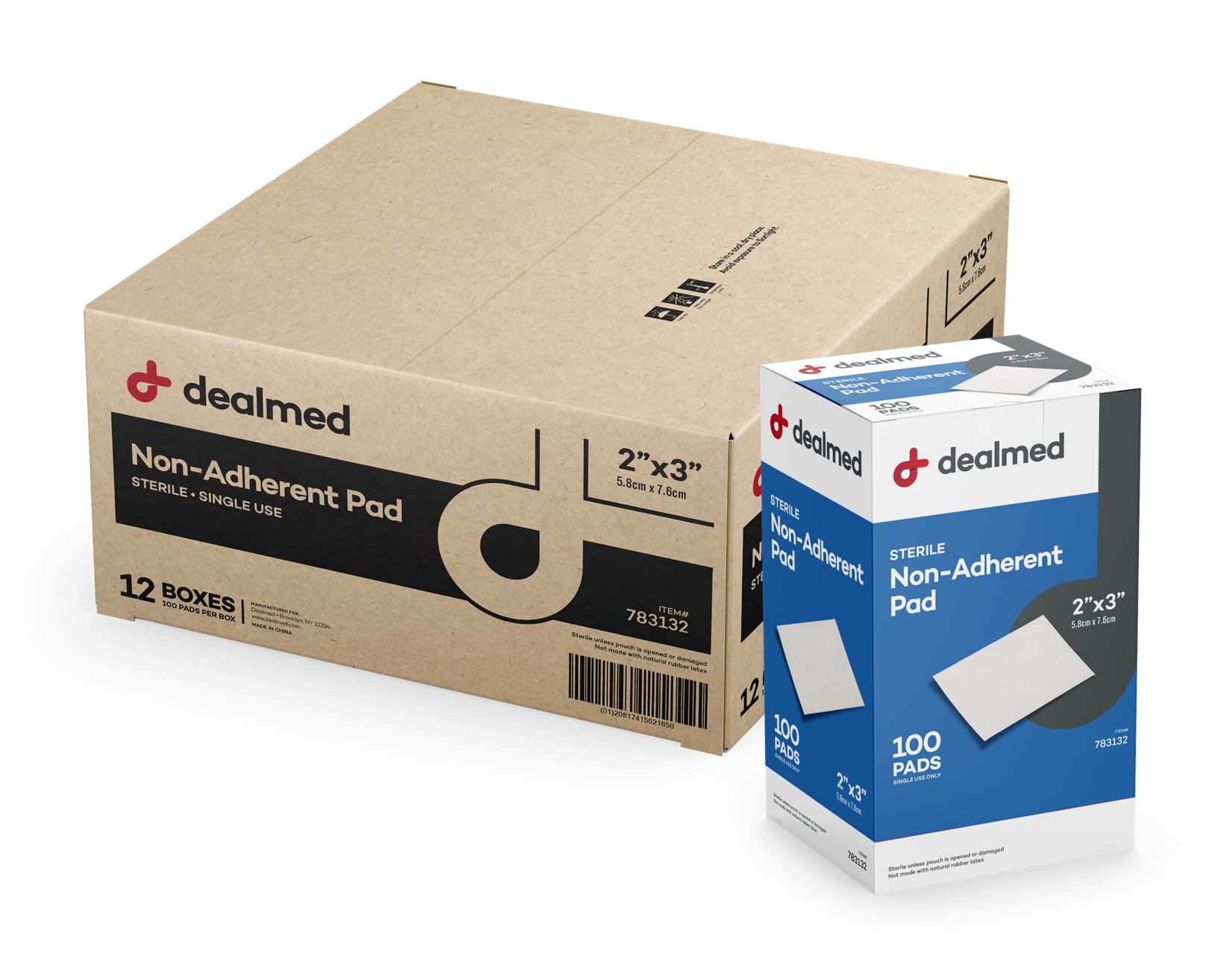 Dealmed non-adherent gauze pad 2x3 in sterile wrap for gentle wound care.
