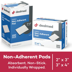 Dealmed non-stick wound dressing 3x4 provides gentle removal and minimal trauma.