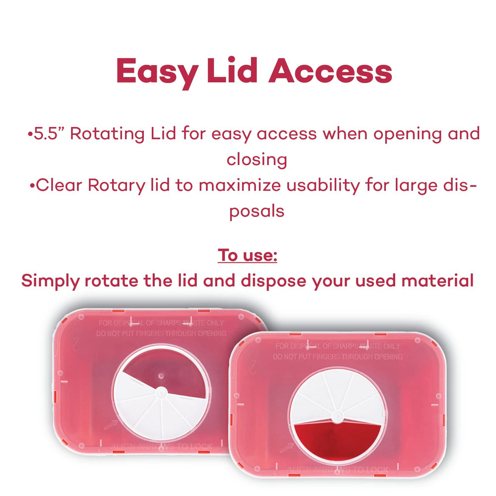 Dealmed rotor opening design accepts oversized sharps like syringes and blades