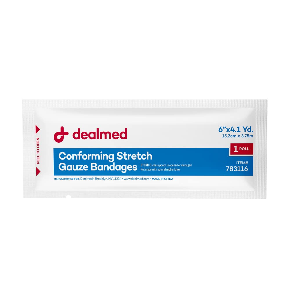 Dealmed self-adhering gauze bandage close-up showing easy, tape-free application.