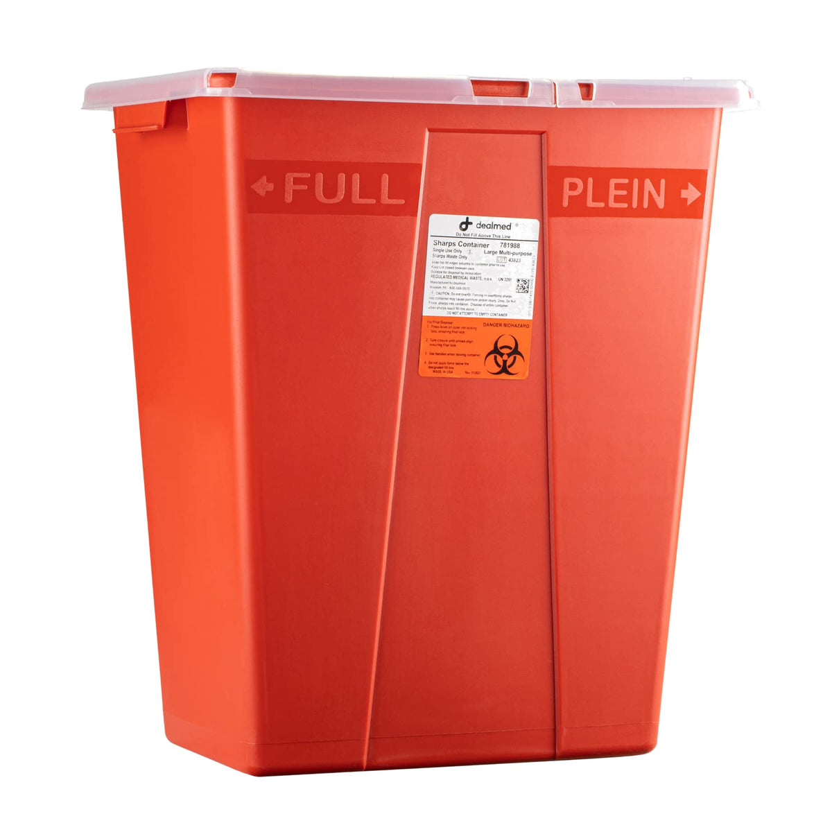 Dealmed sharps container 8G front view for safer needle disposal in clinics