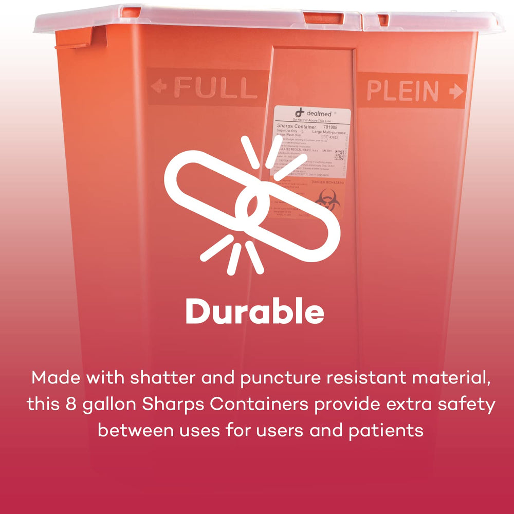 Dealmed sharps container 8G interior view helps monitor fill level