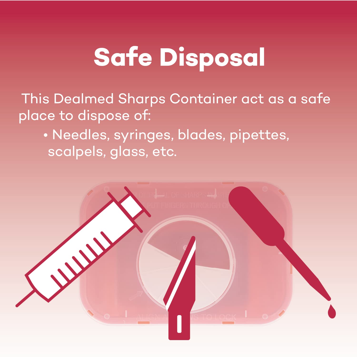 Dealmed red translucent sharps container body showing fill level for safety compliance