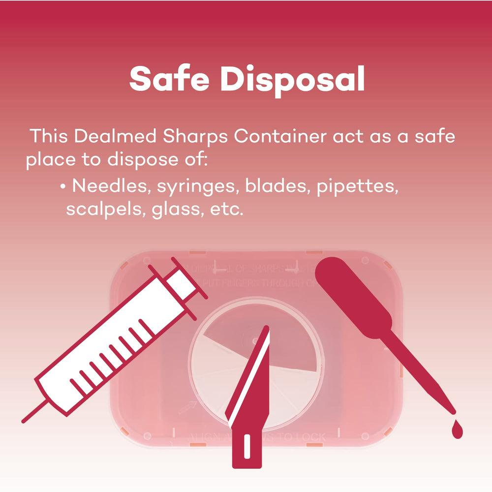 Dealmed red translucent sharps container body showing fill level for safety compliance