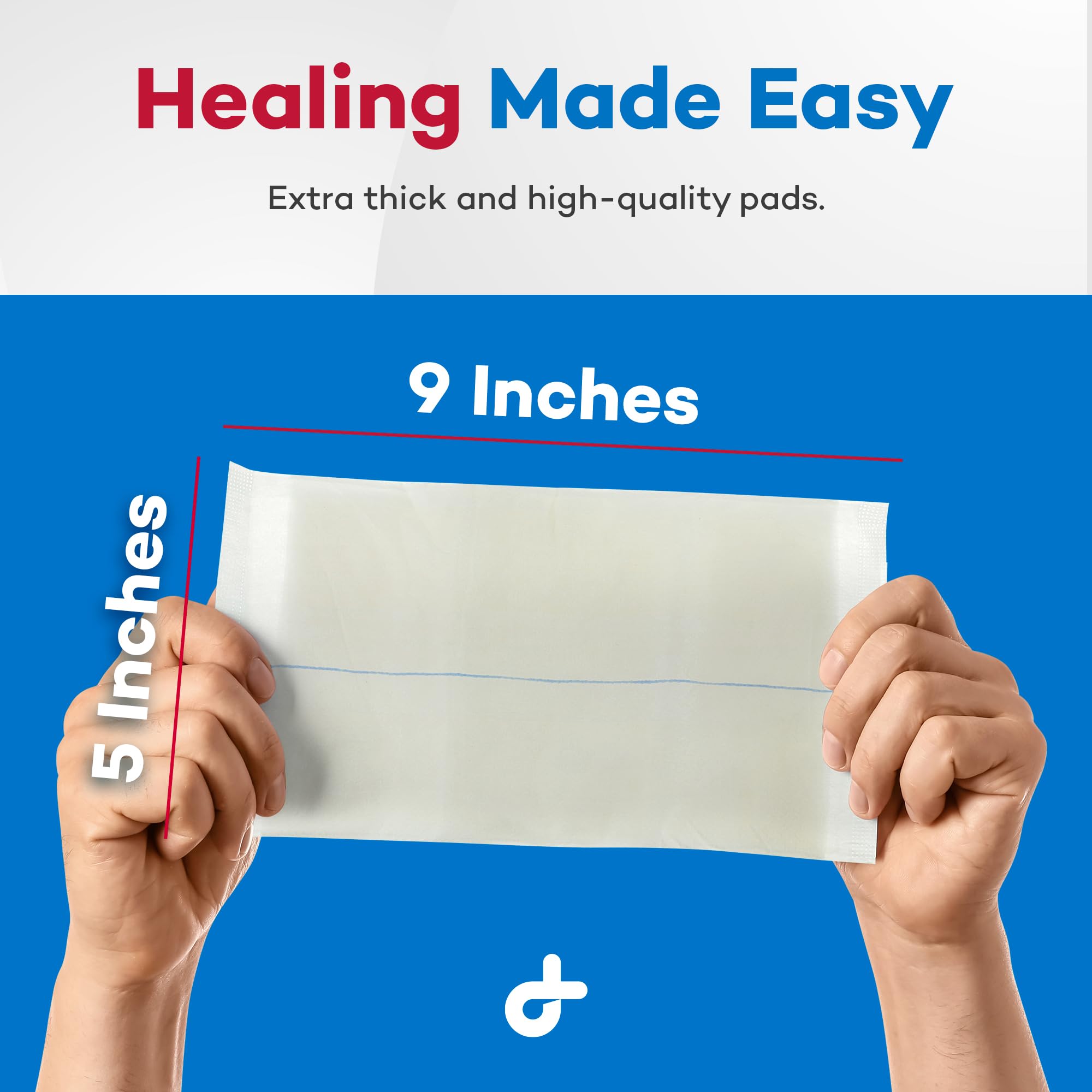 Dealmed soft non-woven outer layer minimizes irritation.