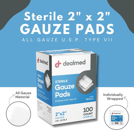 Dealmed 2x2 sterile gauze pad 100-count open-pack for organized wound care