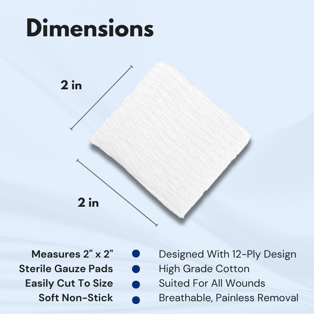 Dealmed 2x2 gauze pad wound dressing with 12-ply durability for sturdy cleaning