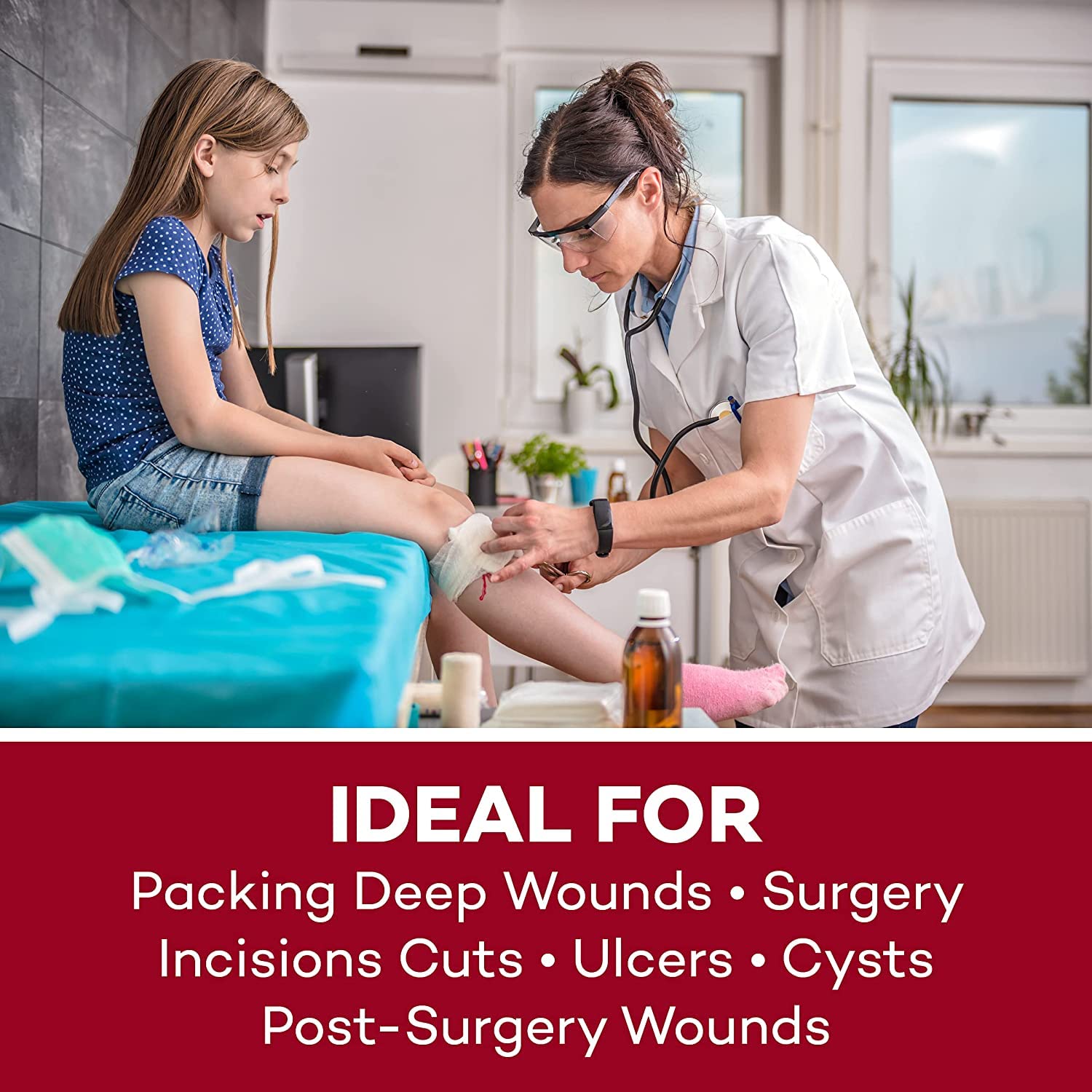 Dealmed wound dressing application for secure coverage during care.
