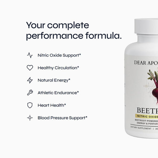 Dear Apothecary beetroot capsules bottle view highlights natural nitrate source for daily support.