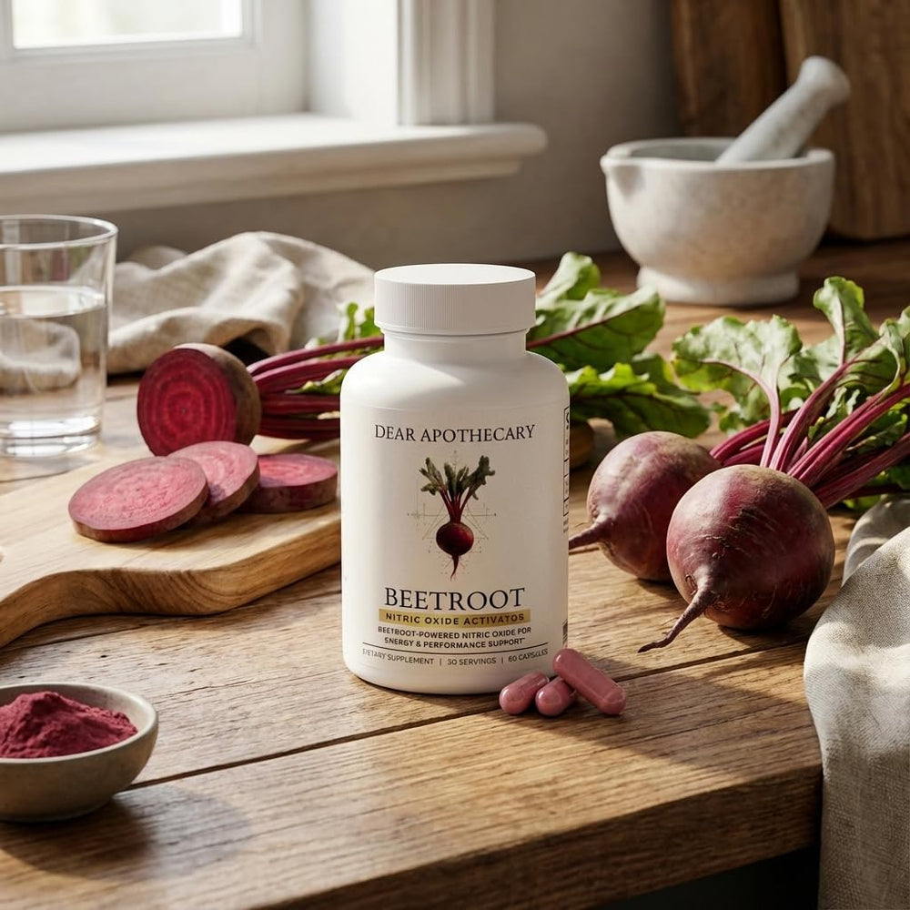 Dear Apothecary beetroot capsules packaging close-up emphasizes clean formula.