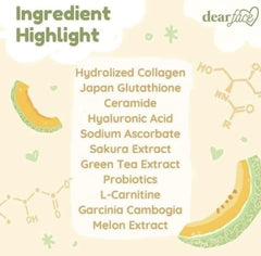 Dear Face strawberry flavor ingredients shown for a fruity collagen supplement ritual.