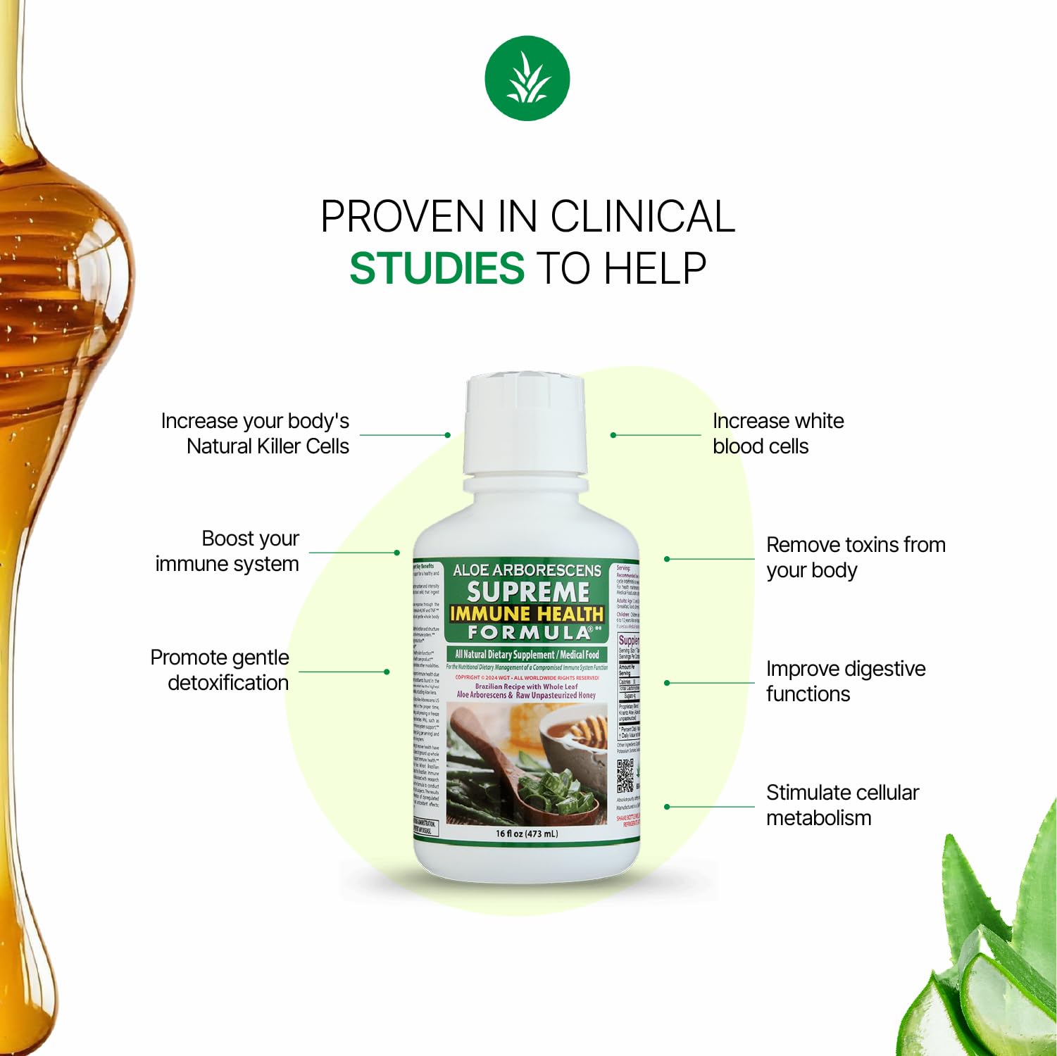 Label close-up: Deca Aloe Arborescens US Organic formula and nutrients.