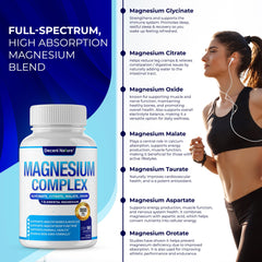 DECENT NATURE high-absorption formulation diagram shows seven magnesium forms.