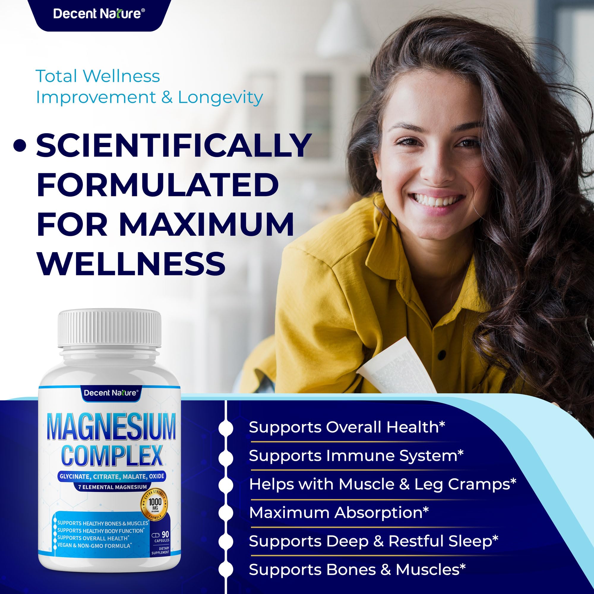DECENT NATURE seven-form magnesium bottle illustrates a complete formula for everyday wellness.