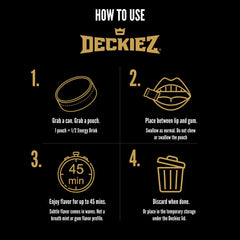 Deckiez energy pouches back-of-pack highlights labeling and ingredients