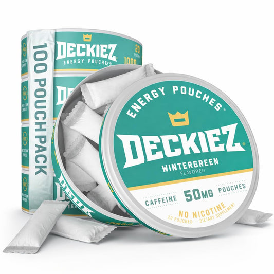 Deckiez Energy Pouches pack shot showing convenient caffeine on the go