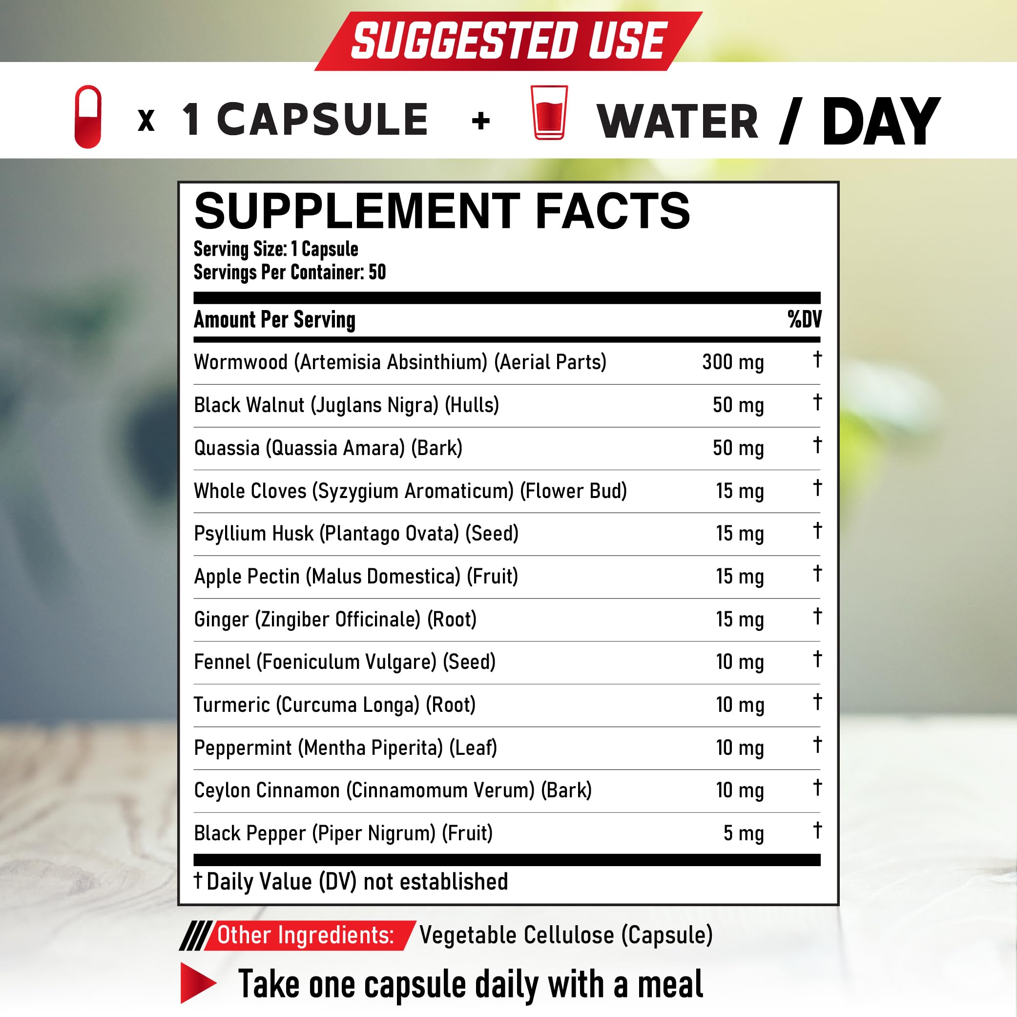 DEDICAD Wormwood capsules bottle close-up highlighting vegan supplement