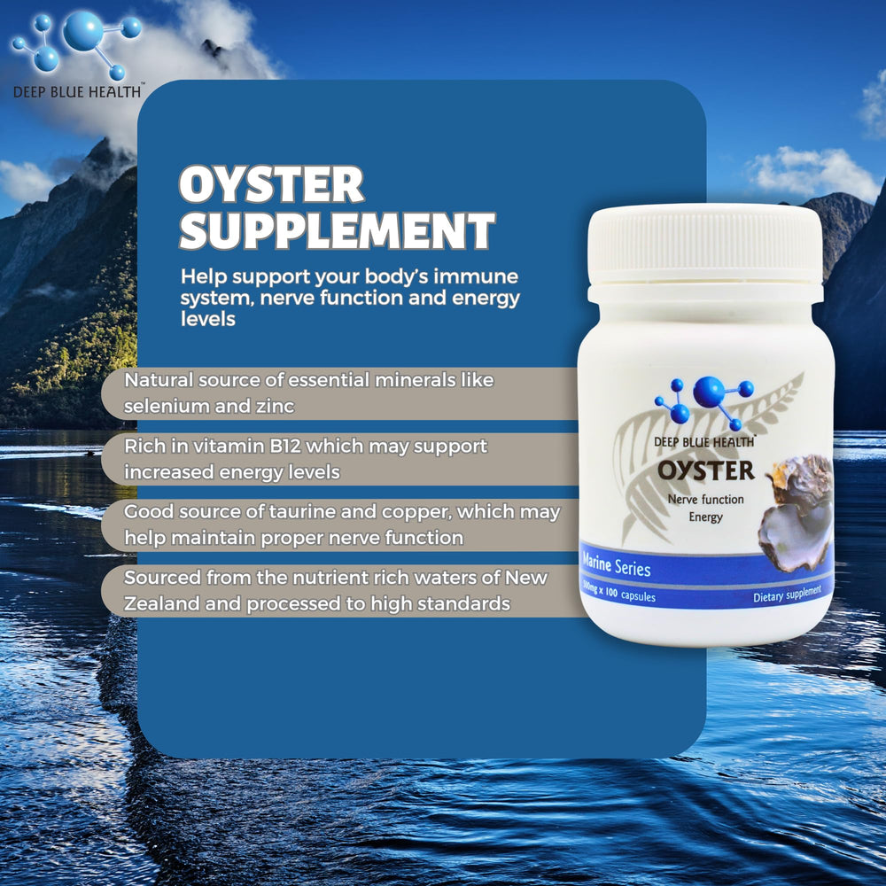 Deep Blue Health green-lipped mussel powder capsules with omega-3 minerals.