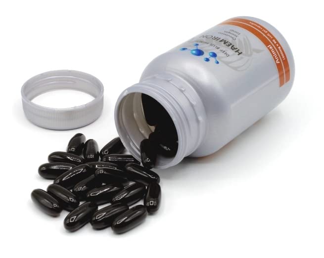 Deep Blue Health Haem Iron capsule close-up highlighting purity and potency.