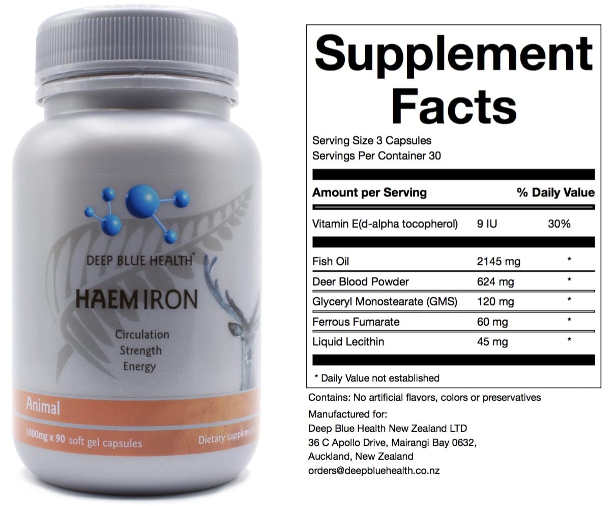 Deep Blue Health Haem Iron from South Island NZ deer farms.