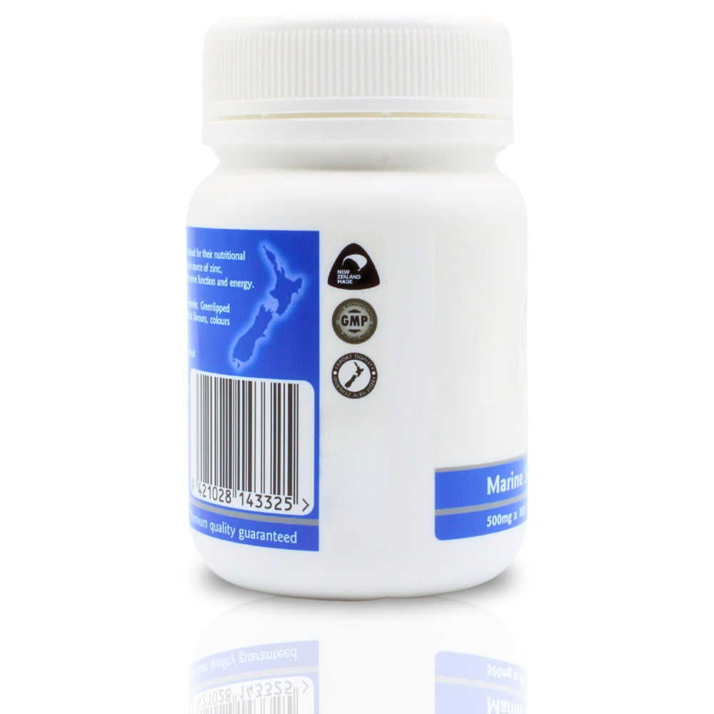 Deep Blue Health oyster extract capsule with allergen warning for shellfish sensitivity.
