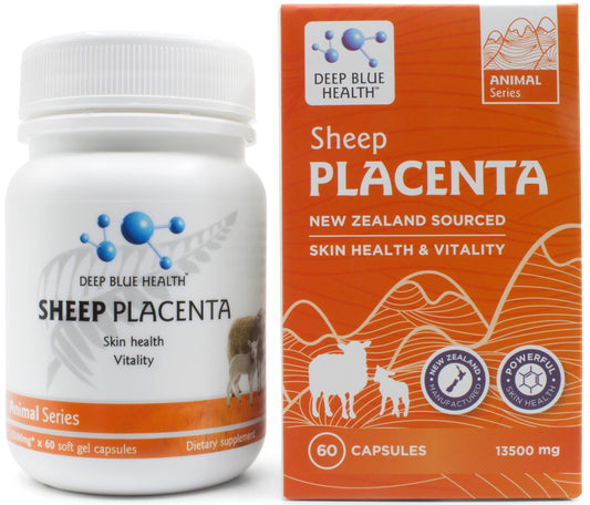 Deep Blue Health Sheep Placenta capsule close-up for skin support