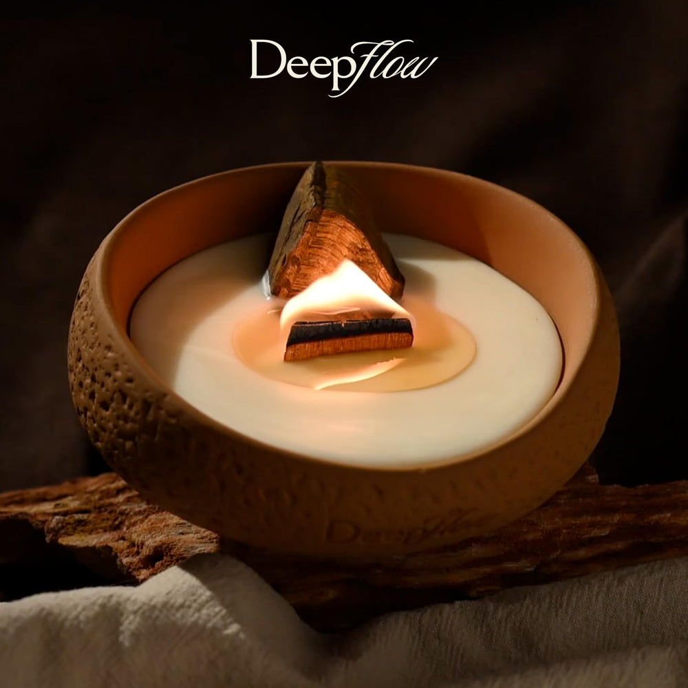DEEP FLOW Elegant candle glow enhances evenings of mindfulness and relaxation.