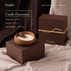 Tiger’s Eye crystal detail on the DEEP FLOW candle evokes confidence.