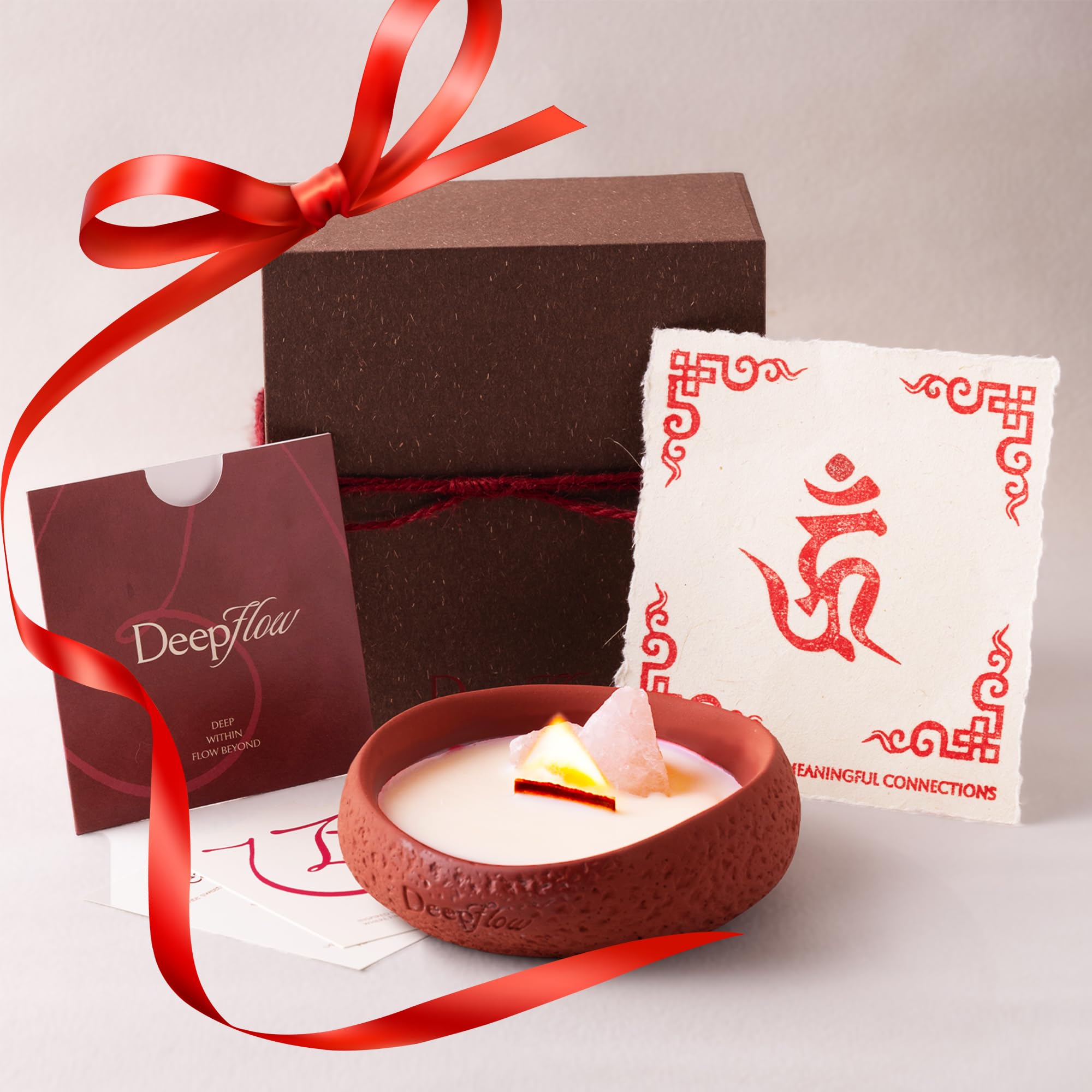 DEEP FLOW Peach Grace candle with rose quartz for a tender, elegant ritual.