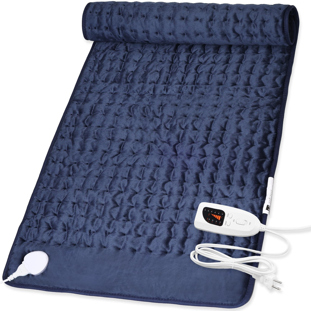 Deepsoon heating pad navy blue main shot shows large 40x20 inch coverage for full-body warmth.