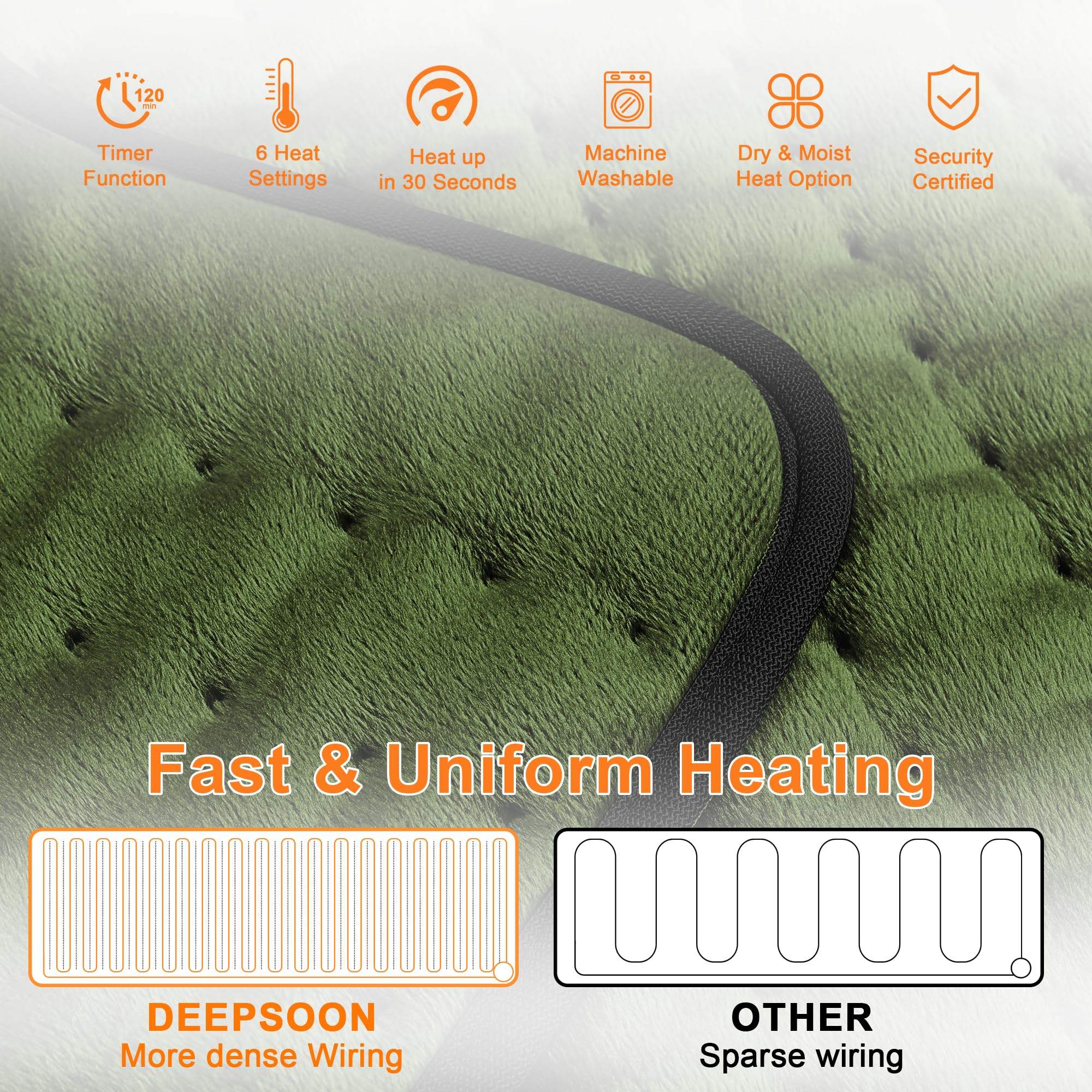 Deepsoon heating pad with a long 75-inch power cord for versatile placement