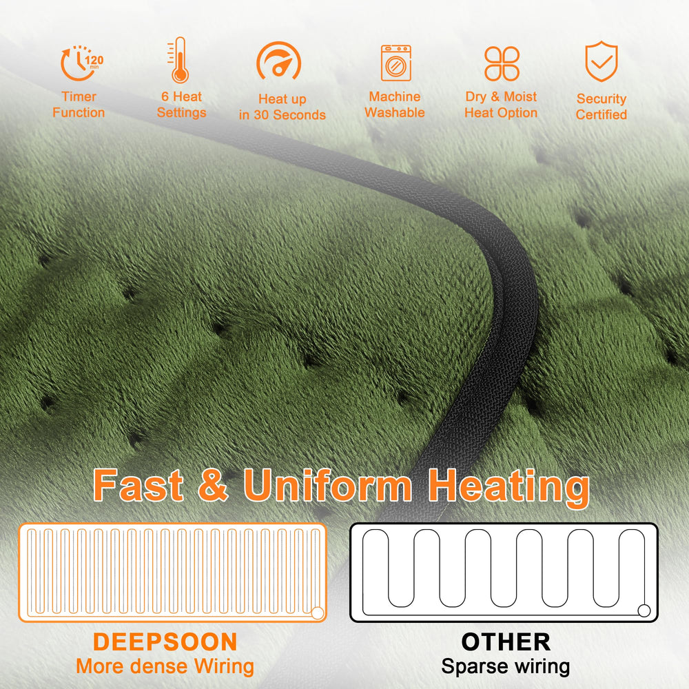 Deepsoon heating pad with a long 75-inch power cord for versatile placement