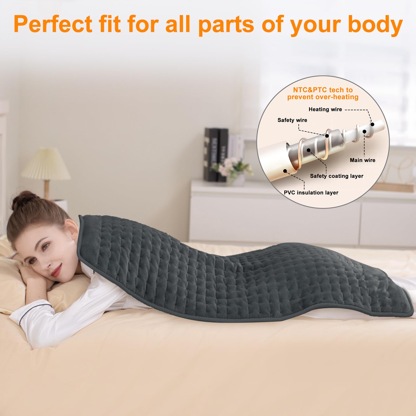 Deepsoon heating pad abdomen view highlights steady warmth across the midsection