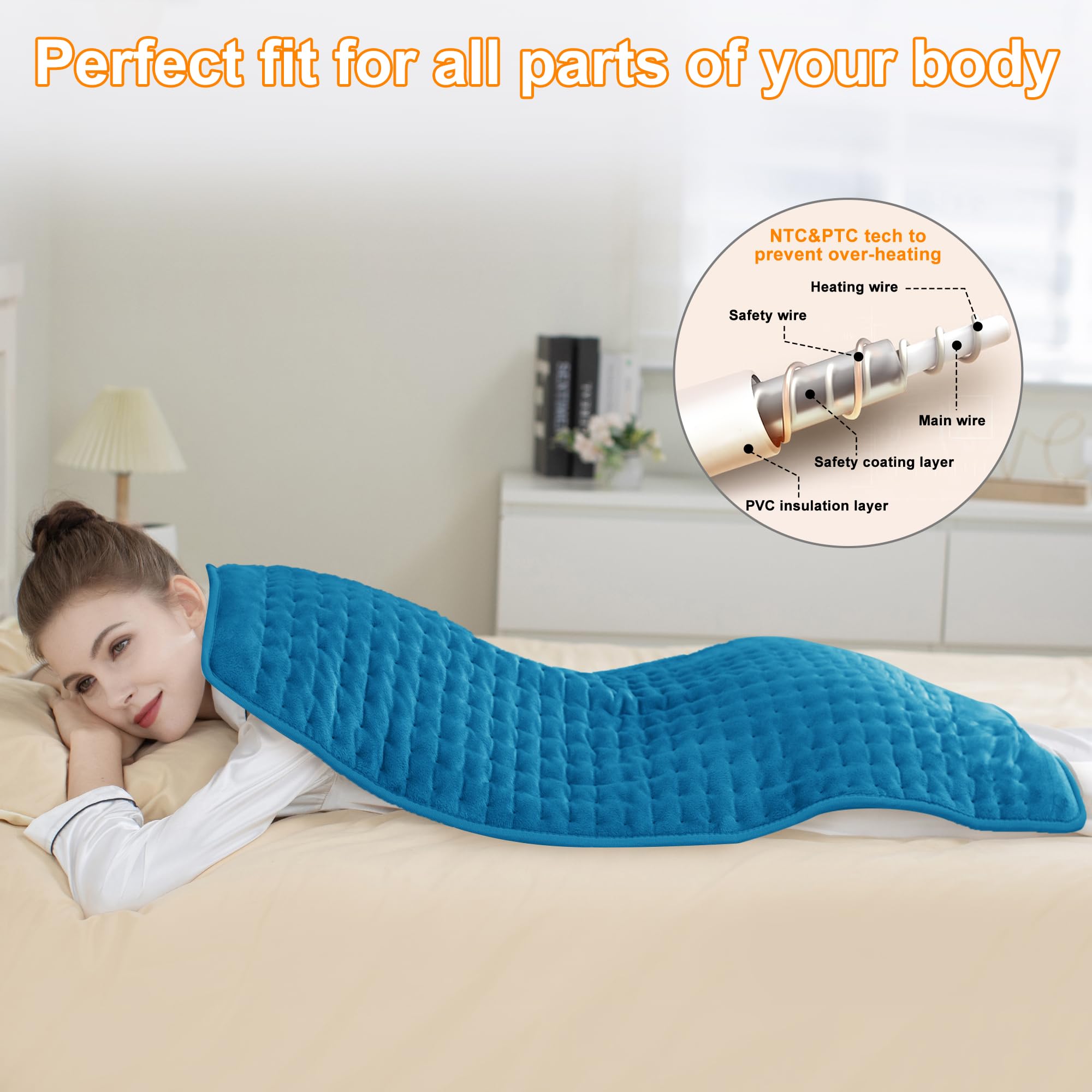 Deepsoon heating pad abdomen laid over a cozy blanket