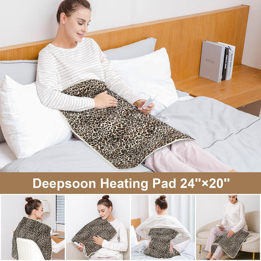 Deepsoon heating pad applied to back and neck for versatile use and relief