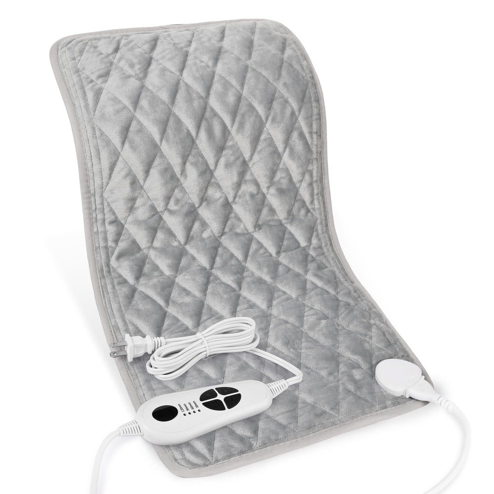 Deepsoon heating pad full gray view showing 24x12 inch coverage for back and shoulders.