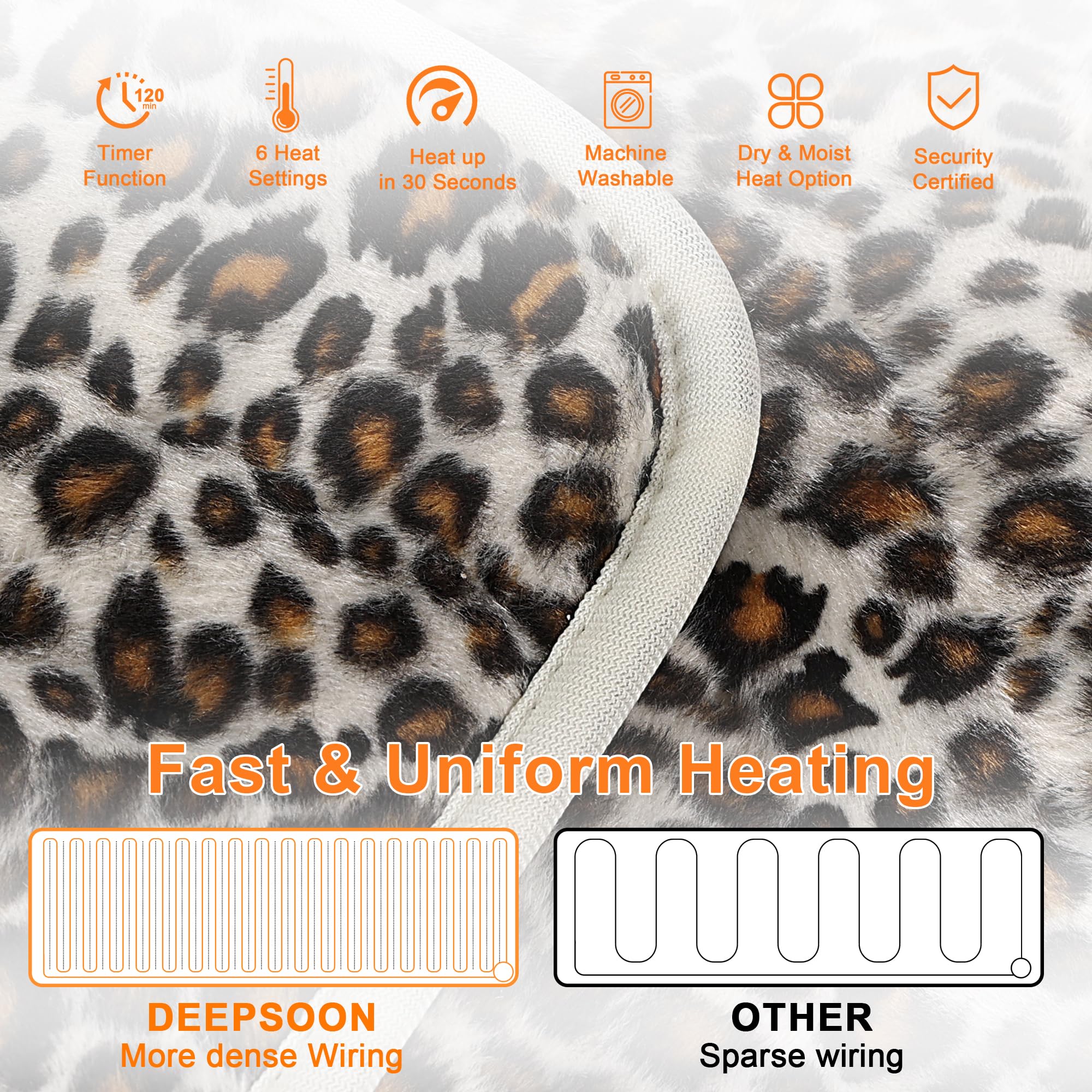 Deepsoon leopard heating pad control panel enables easy, precise warmth