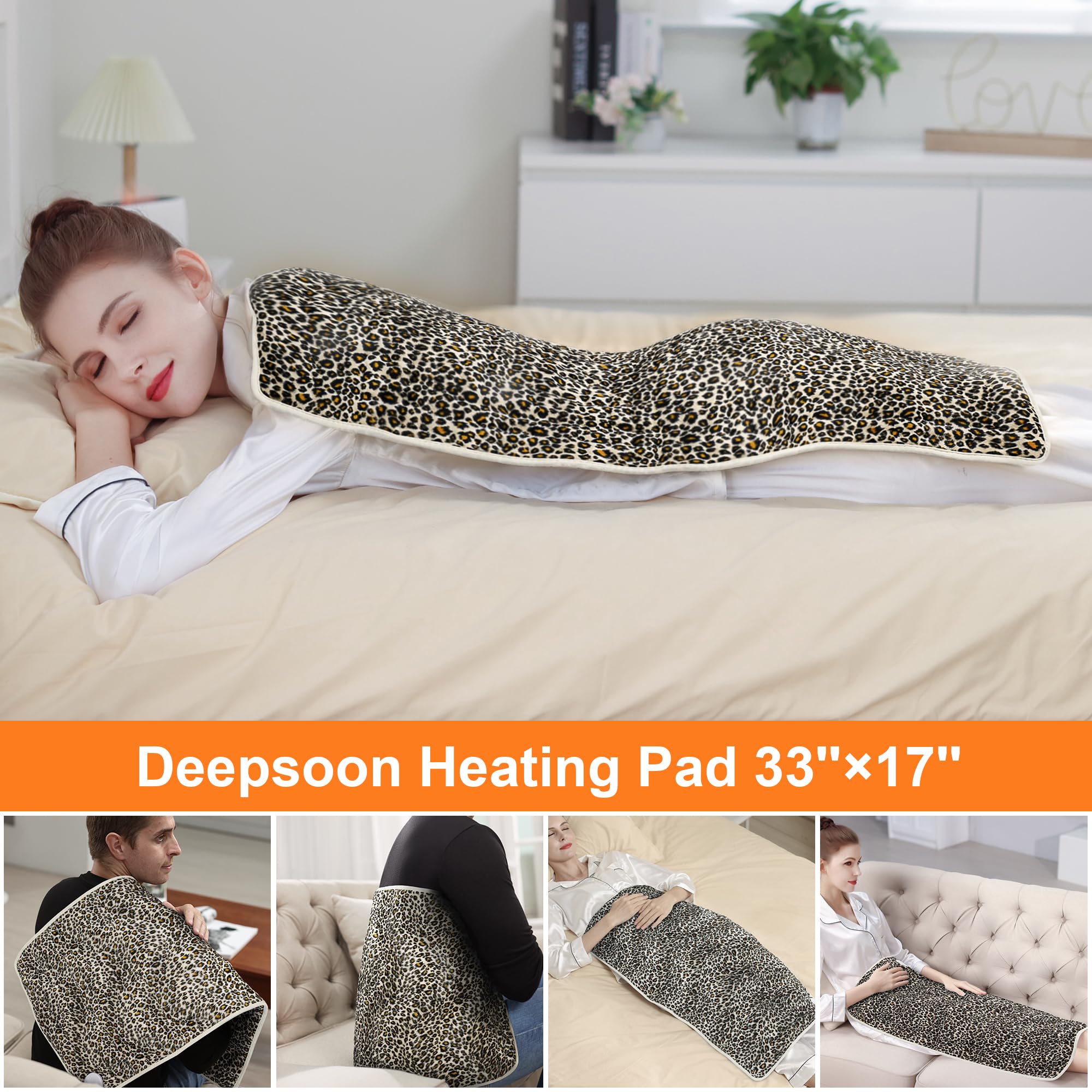 Deepsoon leopard heating pad on neck and shoulders with gentle heat