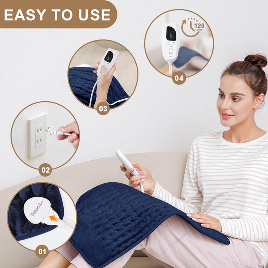 Deepsoon heating pad placed at the neck, easing tense muscles with gentle heat