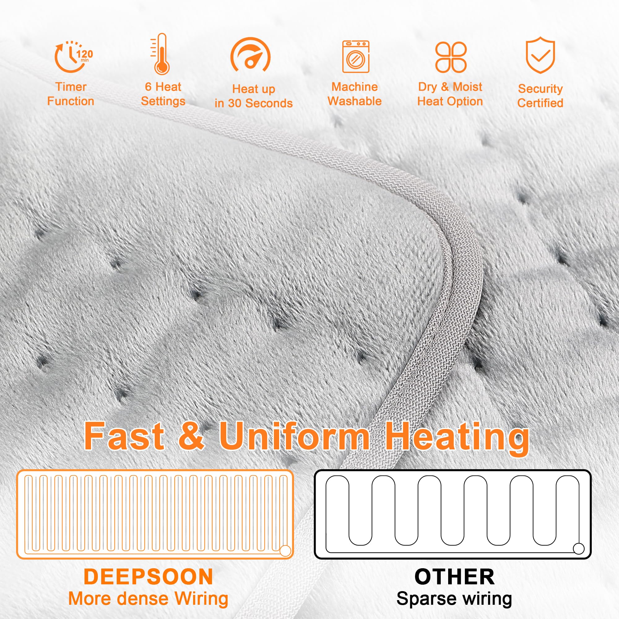 Deepsoon heating pad safety features with auto shut-off.