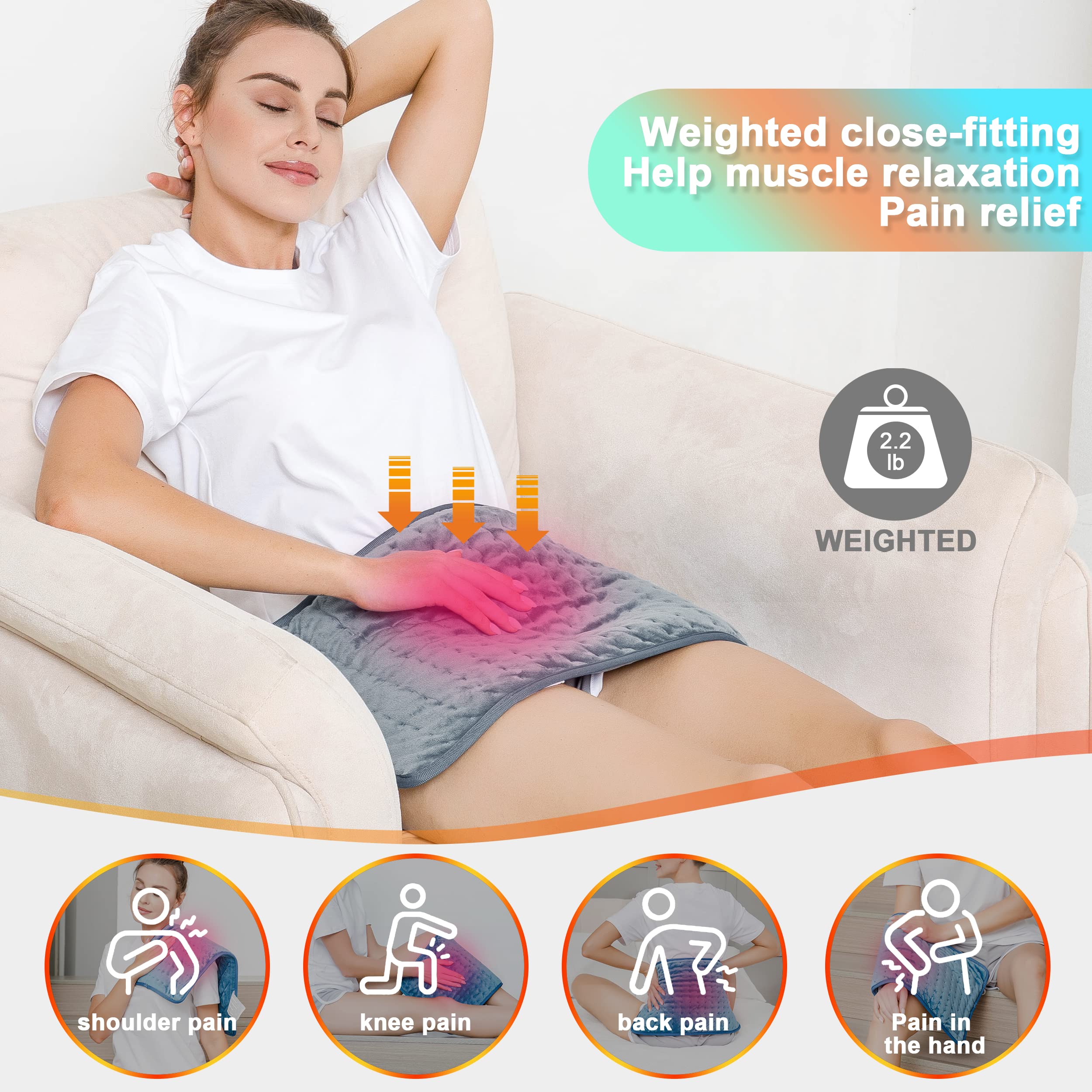 Deepsoon heating pad size options showing 12x24, 20x24, 17x33, 20x40.