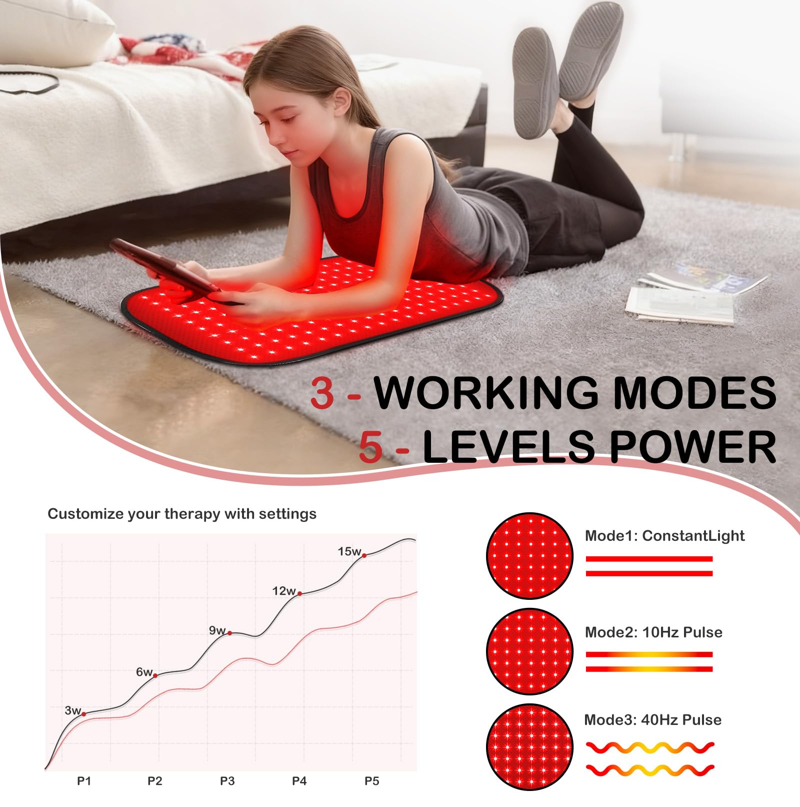 Deerbaba red-light therapy body pad across shoulders for relaxation and mobility.