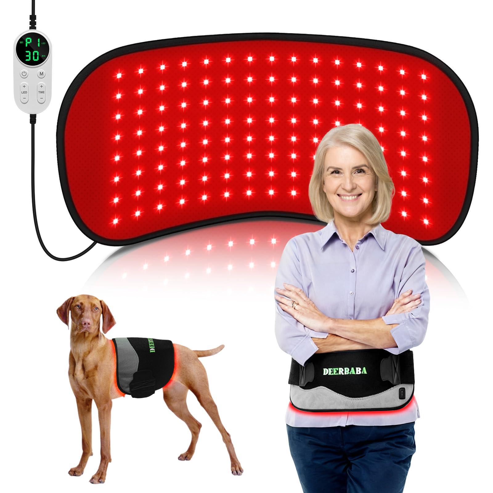 Deerbaba red light therapy mat placed on the back for targeted warmth and relief.