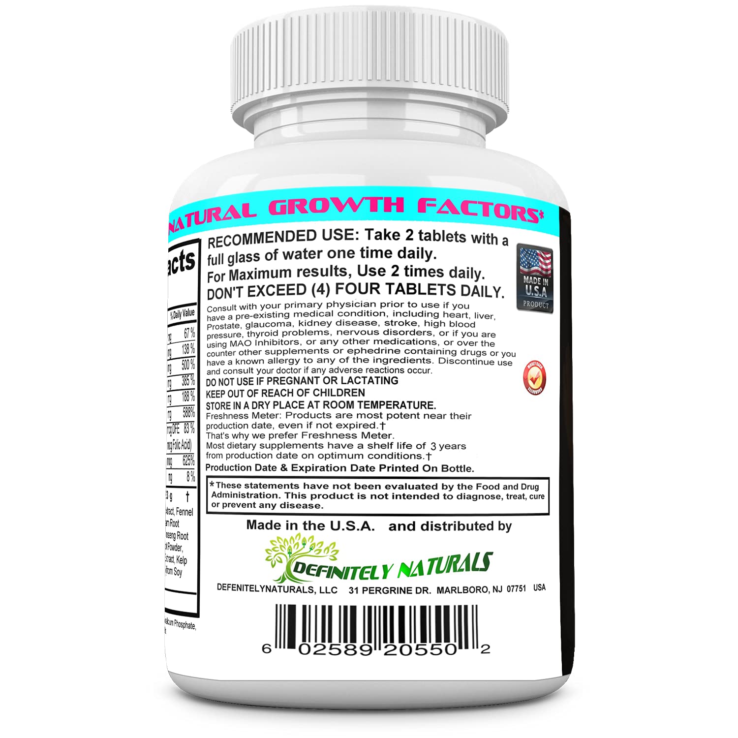 DEFENITELYNATURALS bust tablets close-up highlighting herbal formula for feminine shape
